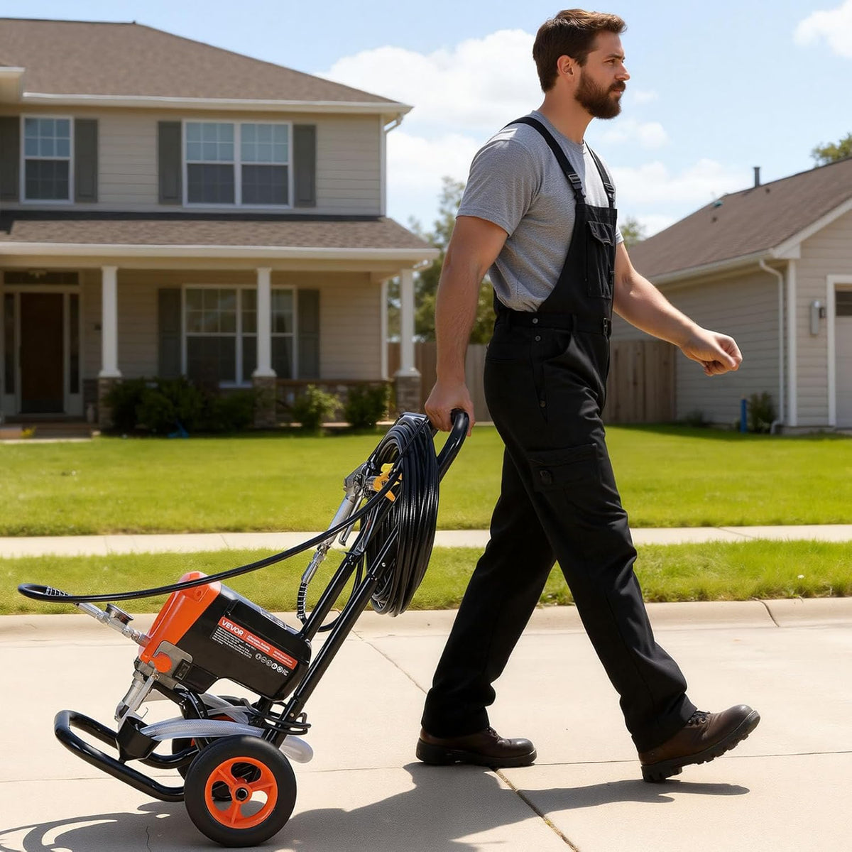 VEVOR Airless verfspuit, 900 W, 3300 PSI hogedruk-luchtloze verfspuit met trolley, reinigingsborstel, slang, verlengstang, mondstukken, elektrische verfmachine, in