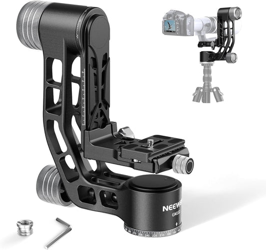 NEEWER GM102 Gimbalkop voor statief, monopod, telelens, 360° panorama-camera-statiefkop, 3-assige instelling, hoogwaardige CNC-aluminiumlegering, Arca-type snelspansysteem, maximaal 15 kg
