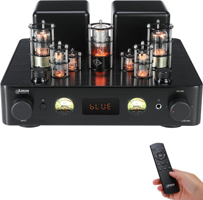 JTA100 2025 130 W buisversterker, hifi-versterker van instapklasse met BT 5.0, afstandsbediening, AUX, coax, phono en USB-ingang, subwoofer-uitgang, 2.1-kanaal voor platenspeler