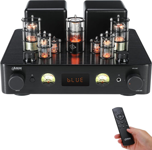 JTA100 2025 130 W buisversterker, hifi-versterker van instapklasse met BT 5.0, afstandsbediening, AUX, coax, phono en USB-ingang, subwoofer-uitgang, 2.1-kanaal voor platenspeler