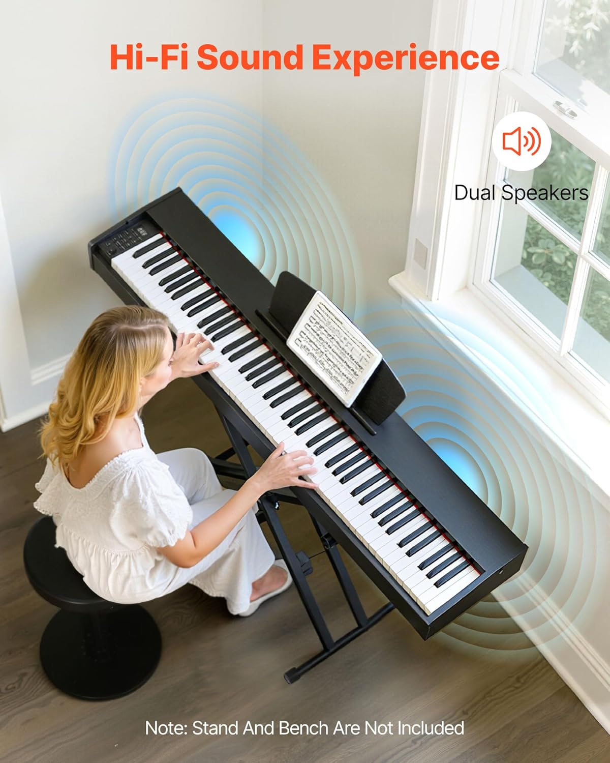 Digitale piano – Elektrische piano – Keyboard – Piano met gewogen toetsen – Pianotoetsenbord – Zonder houder – 88 volledig gewogen toetsen – Dual-toetsenbordmodus