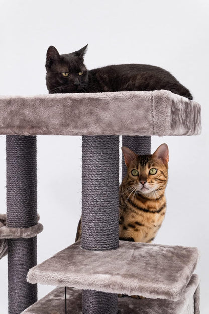 Krabpaal – Krabboom – Kattenboom – Kattenmeubel – Klimpaal – Luxe Cappuccino Design – Extra Dikke Sisalstammen Ø9 cm – Ruime Lange Loungemand