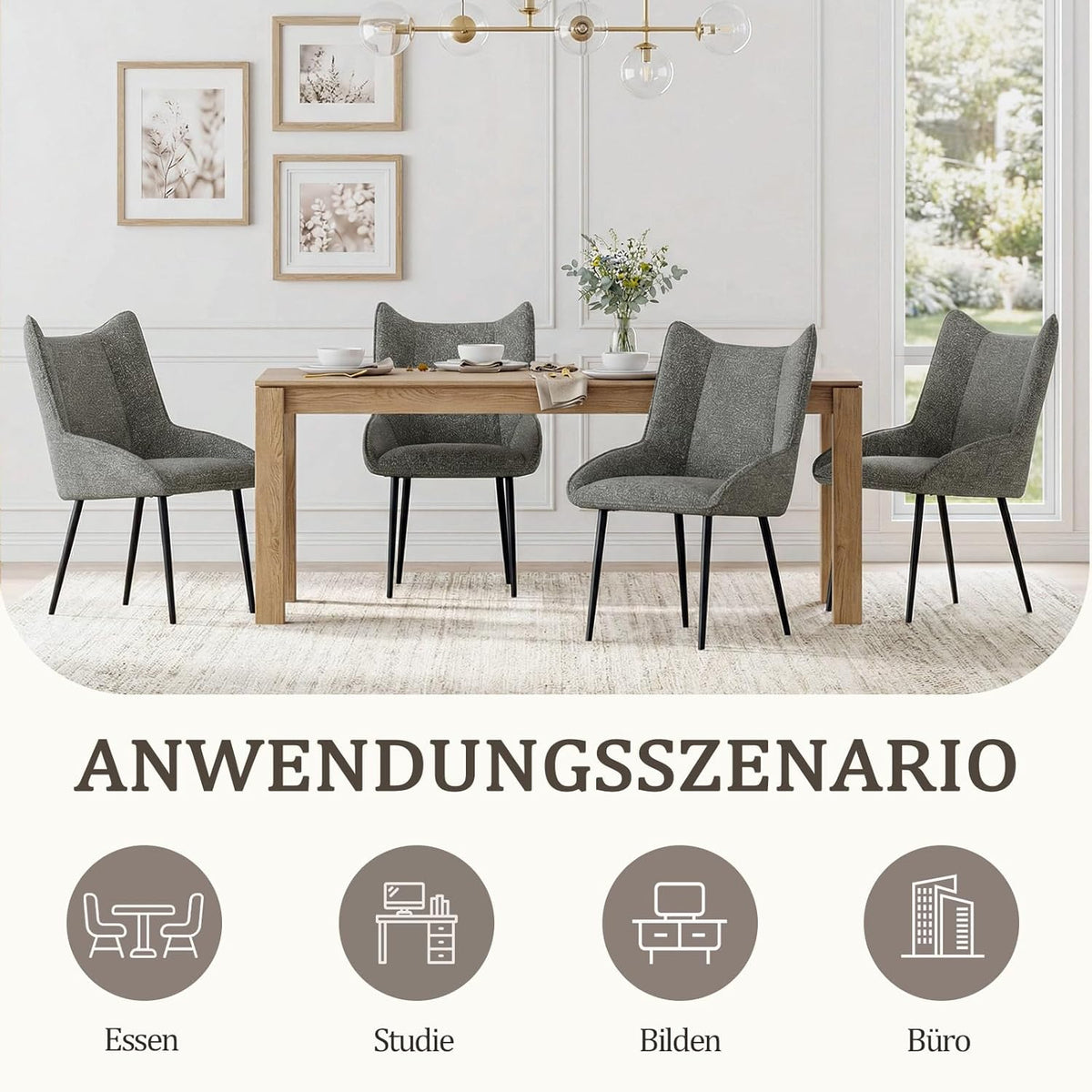 Zwart-witte eetkamerstoel zonder armleuningen, moderne fluwelen stoel met verstelbare poten, ergonomisch zitcomfort voor woonkamer, kantoor of slaapkamer, 1-delige set