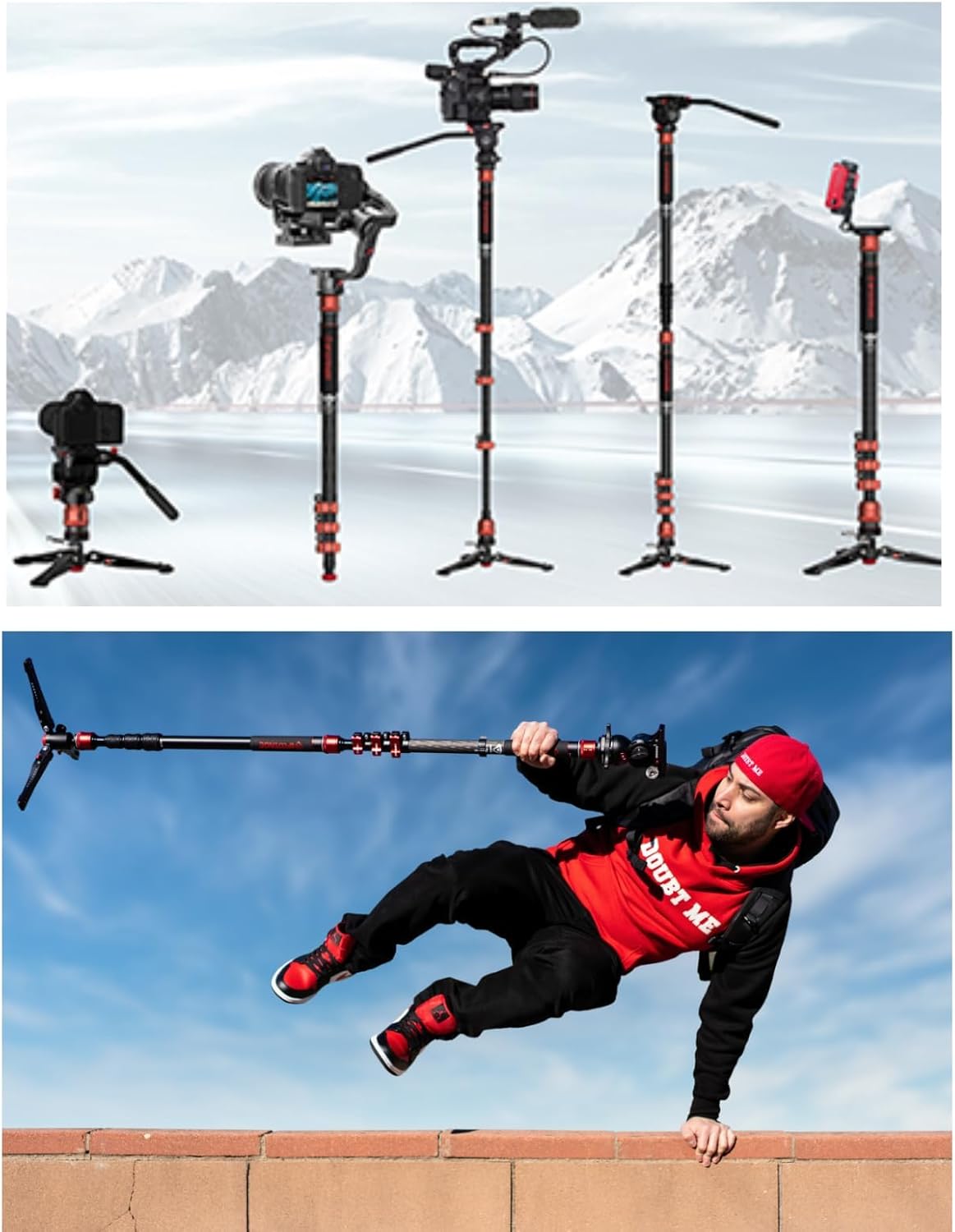 Monopod Met Standvoet – Eenpootstatief – Cameramonopod – Videostatief – Fotostatief – Koolstofvezel – 181 Cm En Draagvermogen 8 Kg