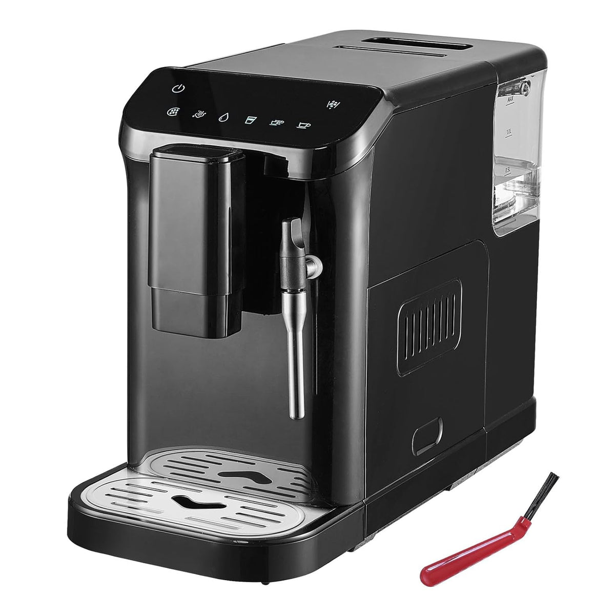 VEVOR Automatische espressomachine, espressomachine 20 bar met melkopschuimer stoommondstuk, geïntegreerde molen en 15 maalinstellingen, met 1,5 l waterreservoir voor cappuccino, latte