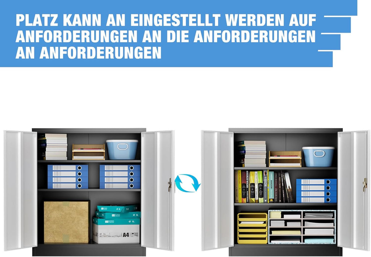 90 cm H Archiefkast, metalen kast met 2 in hoogte verstelbare legplanken, plaatstaal met poedercoating, stalen kast voor gereedschap, garage (zwart/wit)