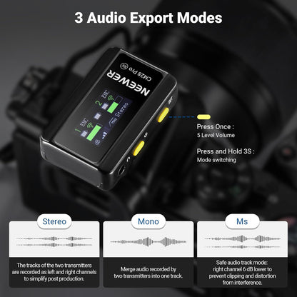 NEEWER CM28 Pro Draadloze lavaliermicrofoon met oplaadhoes, 48 kHz, ongecomprimeerde audio, 16 bits, ruisonderdrukking, opslag van 4 GB, opname 9 uur, compatibel met iPhone, iPad, Android, camera, pc