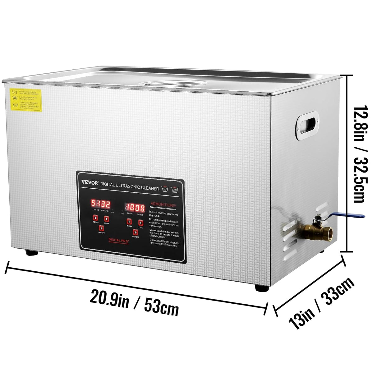 VEVOR Ultrasone reiniger, roestvrij staal, 600 W, 30 l, ultrasoon reinigingsapparaat met digitaal display, 0-30 minuten, ultrasone reiniging voor sieraden, brillen, horloges enz.