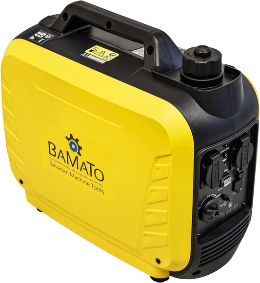BAMATO BGE-2000I Inverter stroomgenerator | 2000 Watt | Inverter-technologie | 64,1 dB(A) | twee 230 V wisselstroomstopcontacten en twee 2,1 A snel ladende USB-poorten