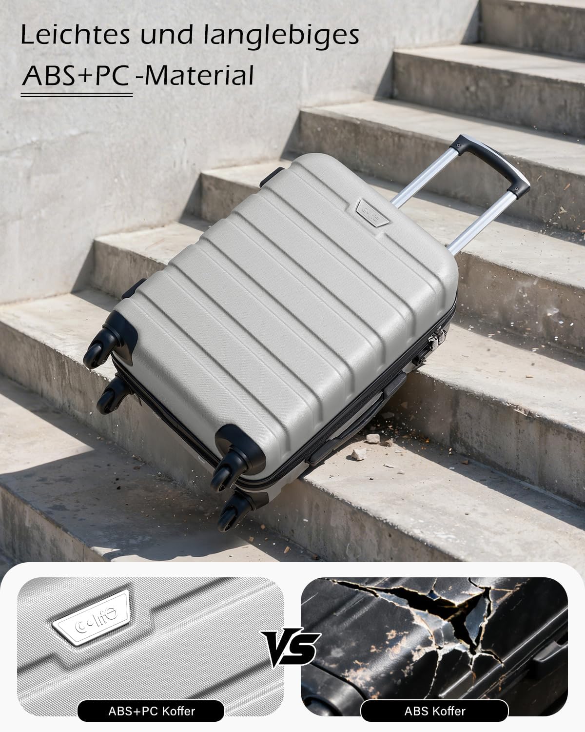 COOLIFE hardcase-koffer Trolley Rollkoffer reiskoffer hardshell Boardcase handbagage met TSA-slot en 4 wielen, Helder zilver., Koffer-Set