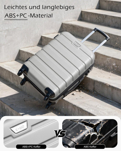 COOLIFE hardcase-koffer Trolley Rollkoffer reiskoffer hardshell Boardcase handbagage met TSA-slot en 4 wielen, Helder zilver., Koffer-Set