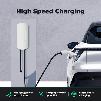 Wallbox 7.4kW Type 2 Thuislaadstation voor Elektrische Voertuigen Enkel Fase 6M Kabel Buiten en Binnen Gebruik