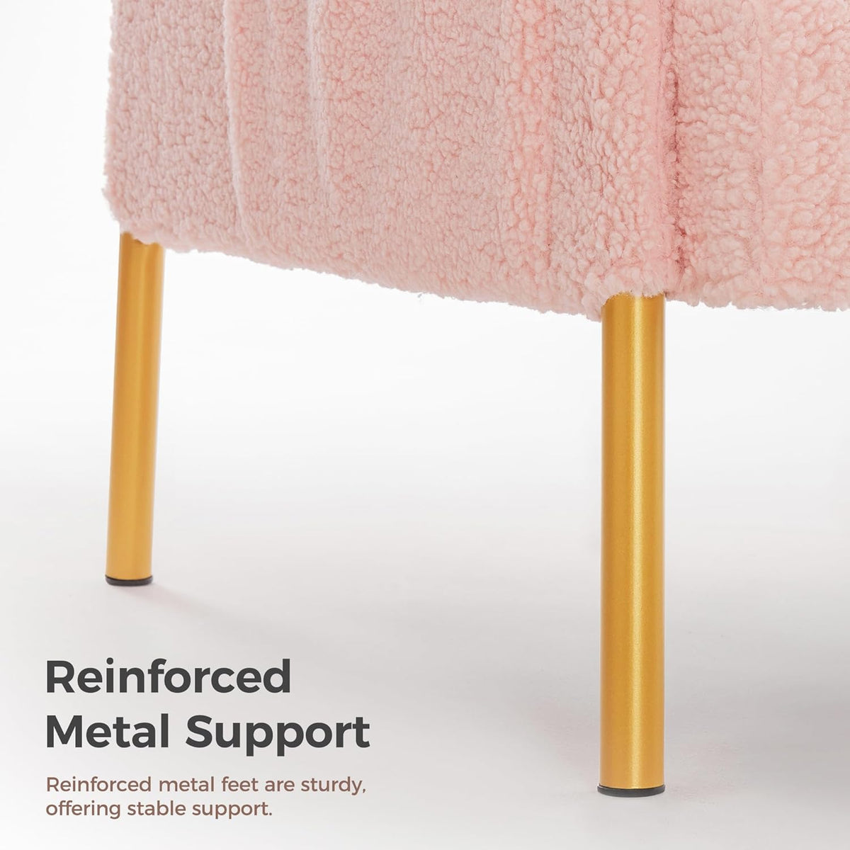 Mondeer Armchair Accent Chair with Storage Bag and Metal Legs, Soft Imitation Lambswool Fabric for Living Room, Bedroom, Reading Reception, Lounge, 63 x 75 x 75 cm, Pink