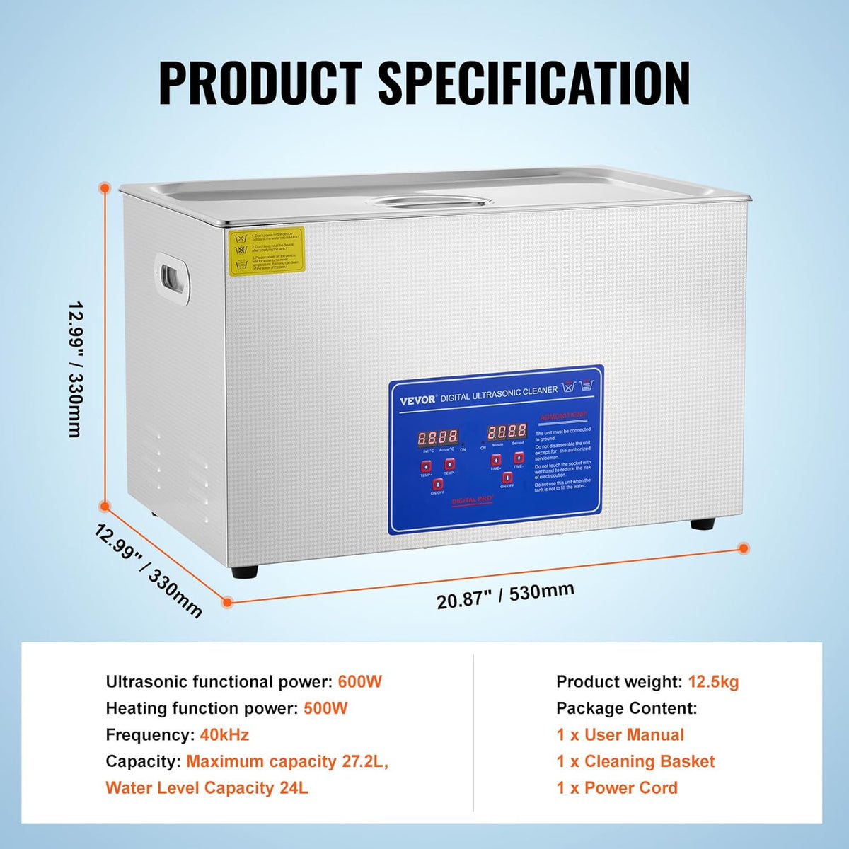 Ultrasoonreiniger – Ultrasone Reinigingsapparaat – Brillenreiniger – Sieradenreiniger – Gebitsreiniger – 30 Liter Capaciteit – Roestvrijstalen Reservoir & Digitale Timer