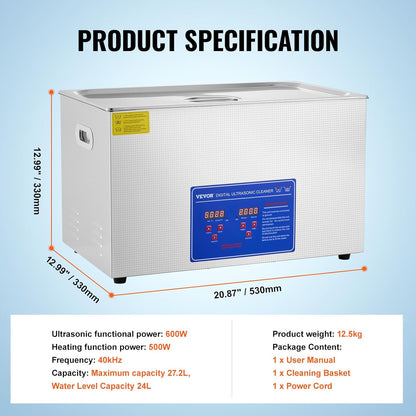 Ultrasoonreiniger – Ultrasone Reinigingsapparaat – Brillenreiniger – Sieradenreiniger – Gebitsreiniger – 30 Liter Capaciteit – Roestvrijstalen Reservoir & Digitale Timer