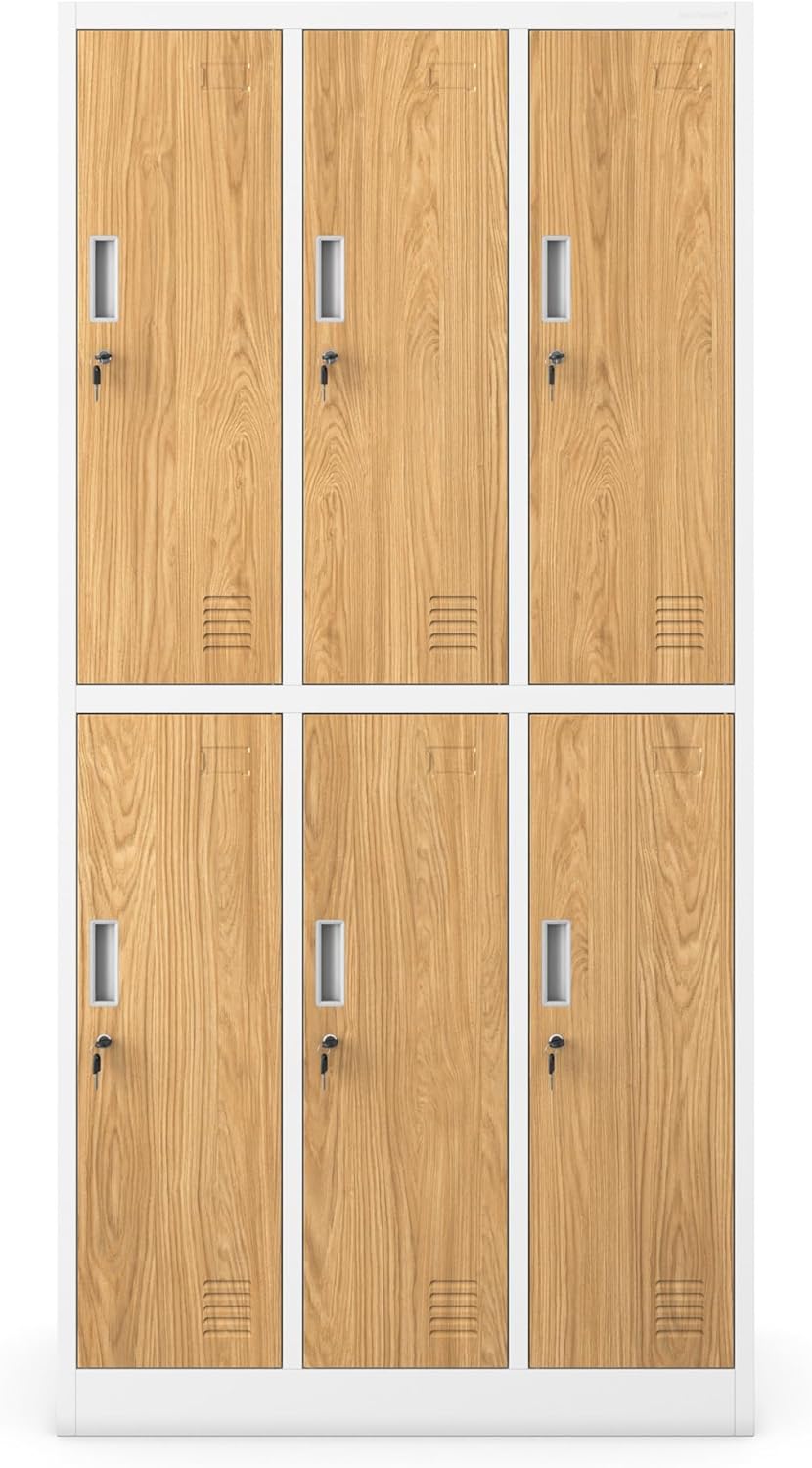 Jan Nowak Spind Metal Cabinet with 6 Compartments, Lockable Cabinet, 185 x 90 x 45 cm, Metal Wardrobe with Ventilation, Clothes Rail, Robust, Social Space Cabinet - QUORE