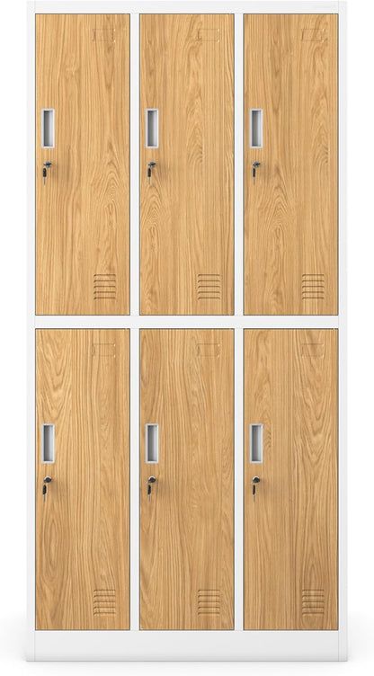 Jan Nowak Spind Metal Cabinet with 6 Compartments, Lockable Cabinet, 185 x 90 x 45 cm, Metal Wardrobe with Ventilation, Clothes Rail, Robust, Social Space Cabinet - QUORE