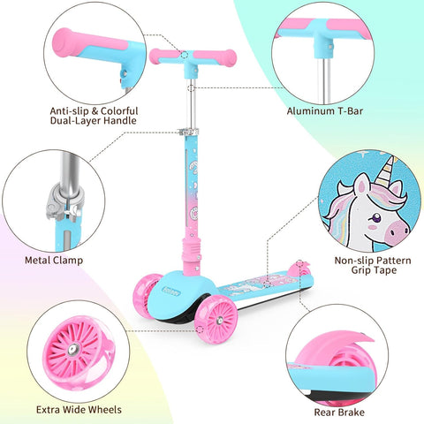 BELEEV Scooter voor kinderen van 3-12 jaar met lichtgevende wielen en deck, 3-wielige opvouwbare scooter voor peuters, meisjes, jongens, 4 verstelbare hoogte, antislippatroondek, lichtgewicht scooter