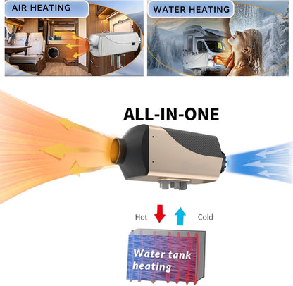 12V Staande Dieselverwarming – Diesel Luchtverwarmer – Waterverwarmer – Camperverwarmer – Motorvoorverwarmer – 7 kW Vermogen – 6 Gallon Watertank – LCD Display Met Afstandsbediening – 4 Waterverwarmingsmodi – Snelle Opwarming