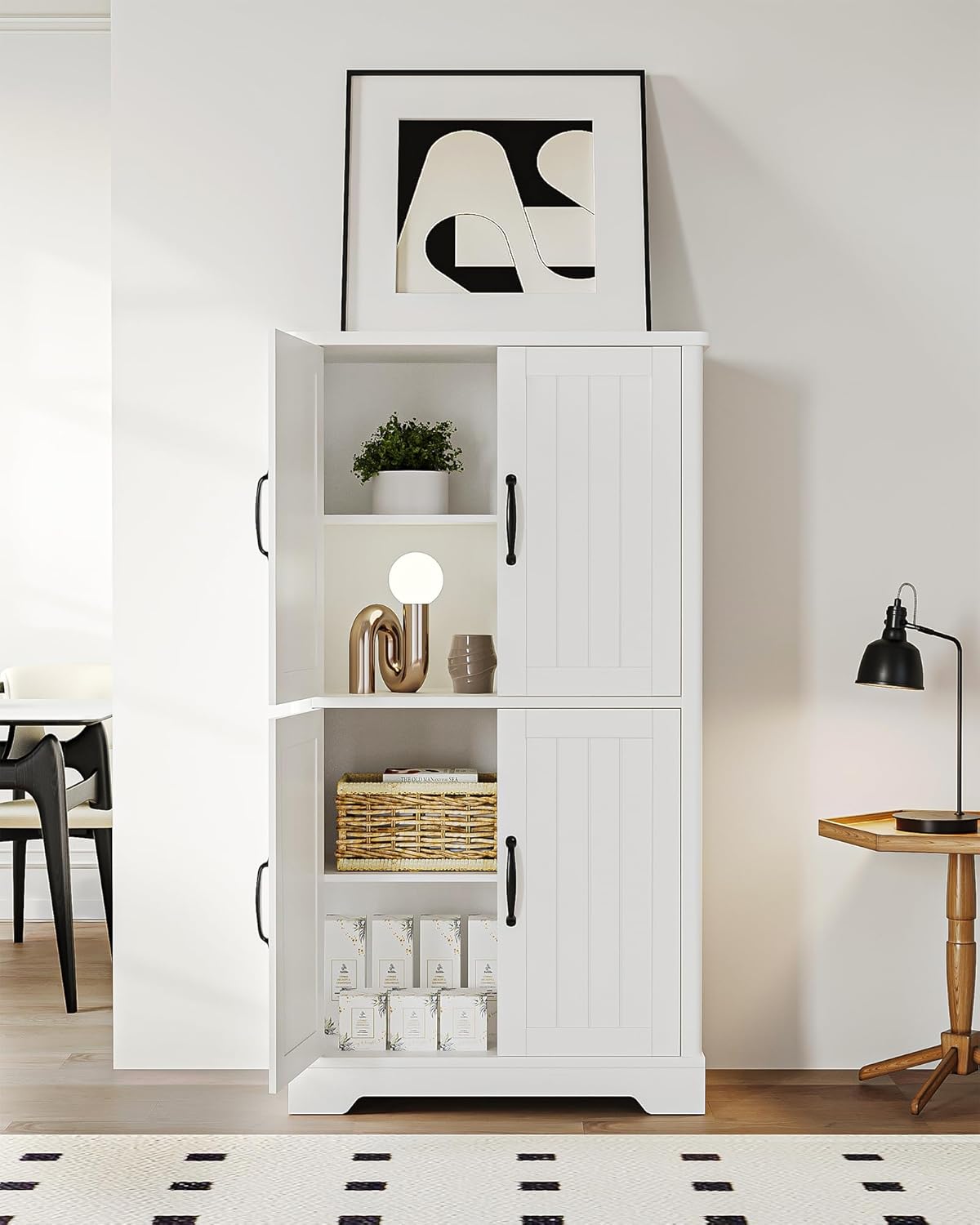 Hzuaneri Bathroom Cabinet, Bathroom Cabinet with 4 Doors, Storage Cabinet, Adjustable Shelves for Living Room, Bathroom, Kitchen, 30 x 60 x 110 cm, White SC18413X