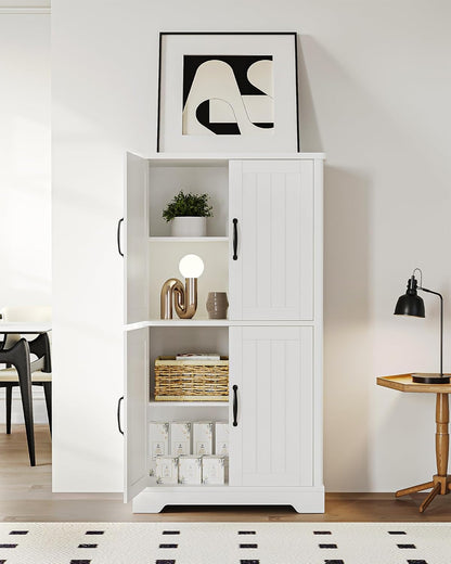 Hzuaneri Bathroom Cabinet, Bathroom Cabinet with 4 Doors, Storage Cabinet, Adjustable Shelves for Living Room, Bathroom, Kitchen, 30 x 60 x 110 cm, White SC18413X