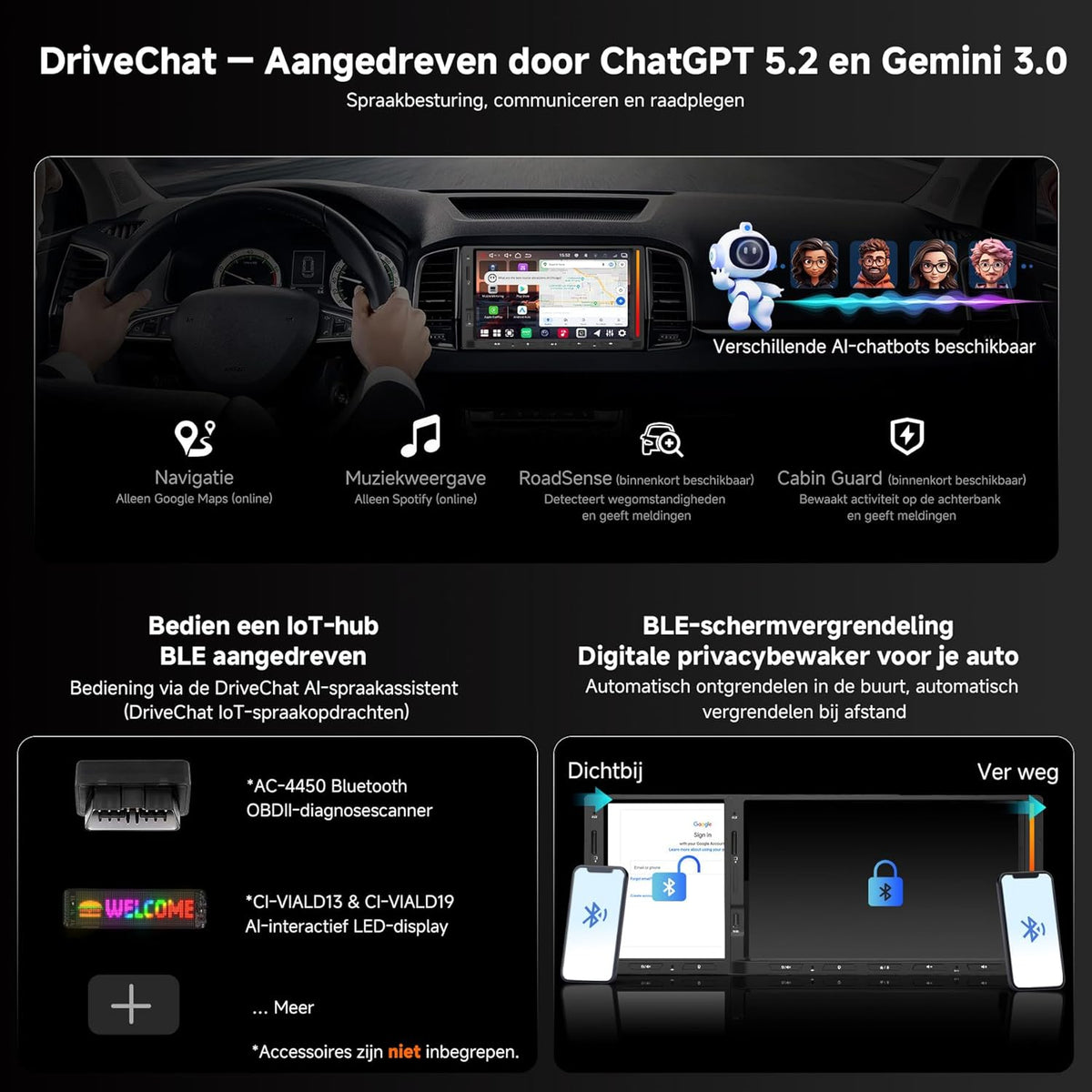 ATOTOEXCEL V10 7" QLED Android Autoradio 2 DIN, Karaoke in de Auto, Ingebouwde 4G LTE, Wi‑Fi, axpt HD Bluetooth, Draadloze CarPlay & Draadloze Android Auto