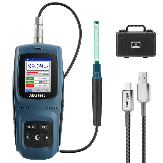 8103 gausmeter, oplaadbaar, 0-2500 m, magneetometer met gegevensregistratie en alarm, veld- en polariteitsmeter, ± 5% totale nauwkeurigheid voor fabrieken en werkplaatsen