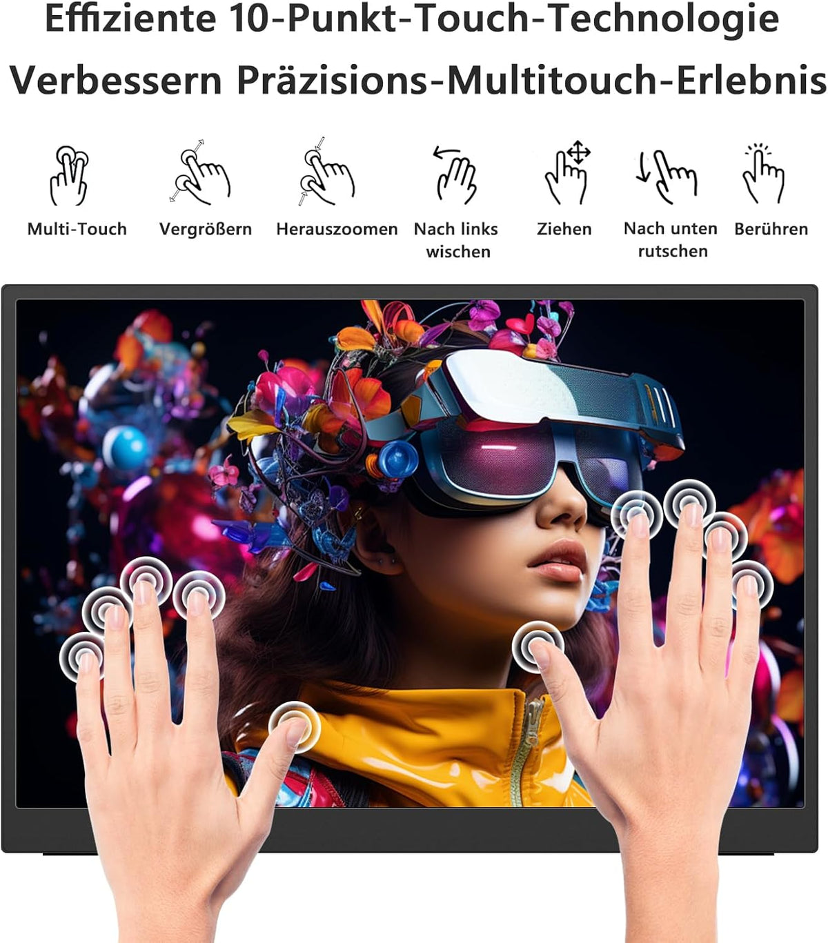 15T 15,6 inch FHD1080P draagbare monitor, IPS-Sreen touchscreen-display met 2 USB-C, HDMI, 10-punts touch, dubbele luidspreker, geavanceerde draagbare monitor voor laptop, pc, mobiele