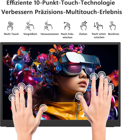 15T 15,6 inch FHD1080P draagbare monitor, IPS-Sreen touchscreen-display met 2 USB-C, HDMI, 10-punts touch, dubbele luidspreker, geavanceerde draagbare monitor voor laptop, pc, mobiele