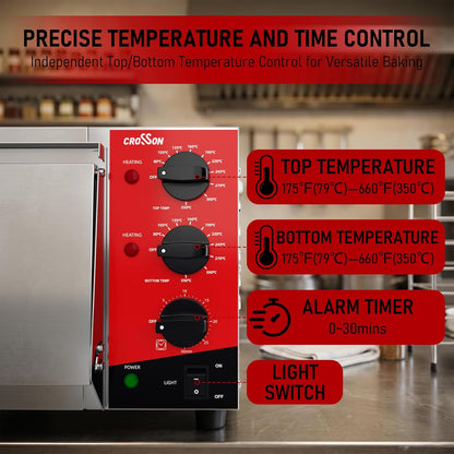CROSSON Professionele Elektrische Pizzaoven,230V/2000W Commerciële Pizzaoven Roestvrij Staal 16 Inch met Steen voor Binnen,Restaurant,Keuken