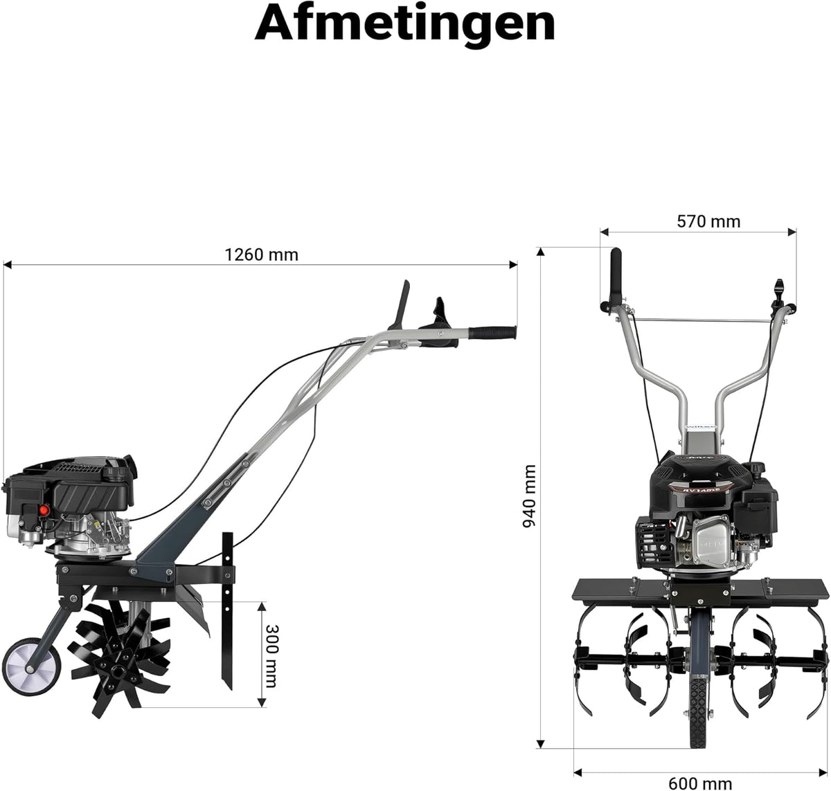 Wiltec tuinfrees benzine werkbreedte van 60 cm, grondfreesmachine motor 144 ccm en 6 messen, cultivator met brandstofaandrijving Euro 5, robuuste grondfrees voor tuinwerk
