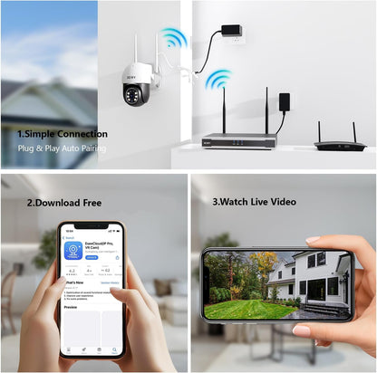 5MP Bewakingscamera Systeem Buiten – Wifi Camera – Draadloos Bewakingssysteem – CCTV Beveiliging – Outdoor Camera Set – 320° Draaibaar Panorama – 1TB Lokale Opslag