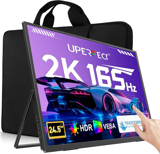 UPERFECT 24,5" 2K 165Hz Touchscreen Draagbare Monitor 2560 * 1440 QHD 100% sRGB IPS Eye Care Scherm met 180° Verstelbare Standaard Mini HDMI USB C voor PC, Laptop, Gameconsole, VESA-compatibel