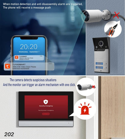 Wifi Tuya Bedrade Video Intercom 2-unit Voor Home Deurbel Video Telefoon Systeem, 7-inch Indoor Monitor Touch Screen, 1080p HD Camera Nachtzicht, Pir Motion Detection, Woning/kantoor/hotel/villa