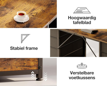 Coleshome Bureau met 8 Stoffen Laden, 140 x 48 cm, Bruin Bureau met Opbergruimte, Computertafel, Bureautafel, PC-Tafel, Kantoortafel voor Kantoor, Woonkamer, Thuiskantoor