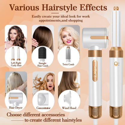 7-in-1 haardroger, snelle haardroger, stylinggereedschapsset, heteluchtborstel, diffuser, mondstukken, stijlkam, krulstaaf, volumizer (wit)