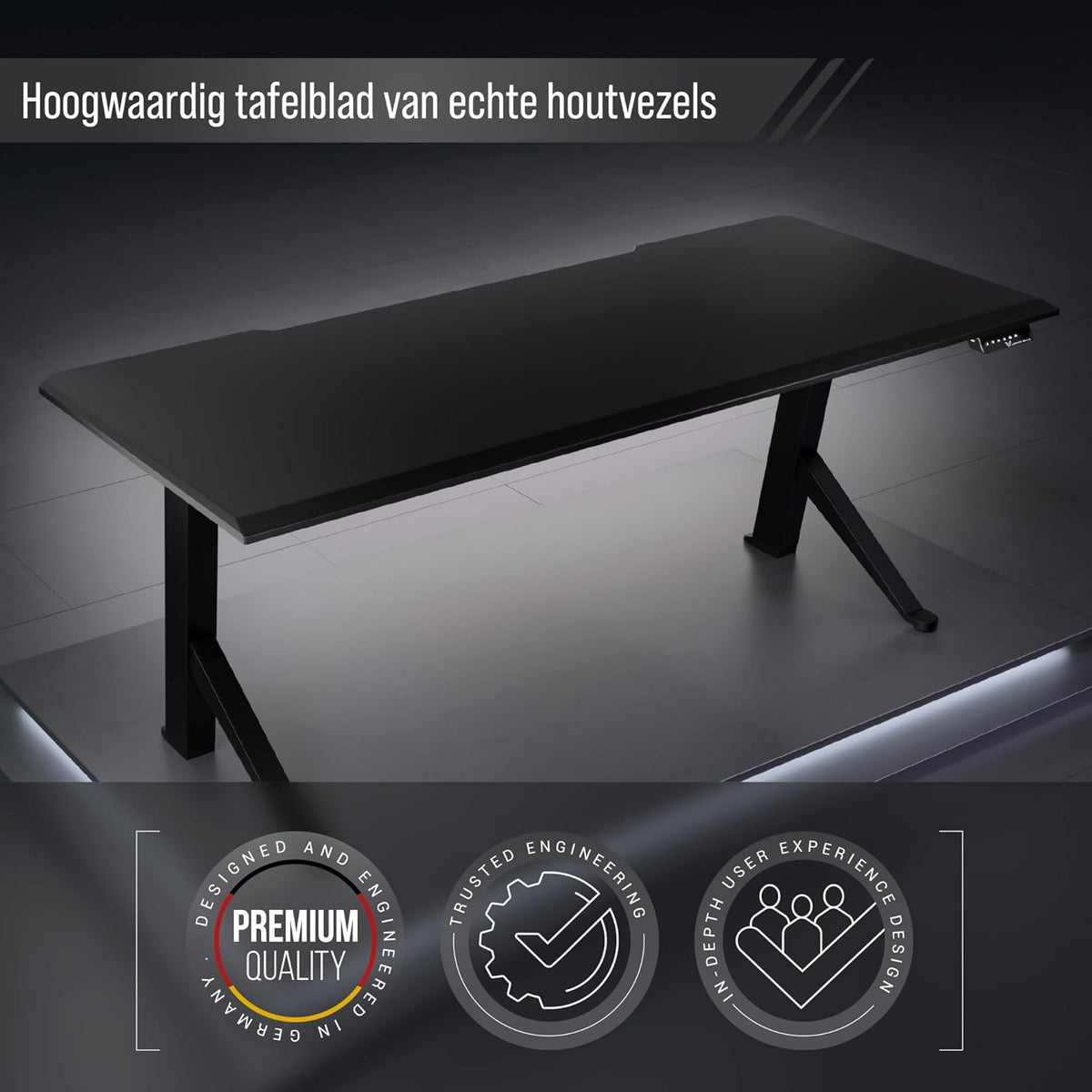 Ultimate Setup® Tafelblad 160x80, Bureaublad, Gaming Bureau, Kantoortafel, Gaming Desk, Standing Desk, Massief MDF-blad (Zwart, 160x80x2,5 cm)