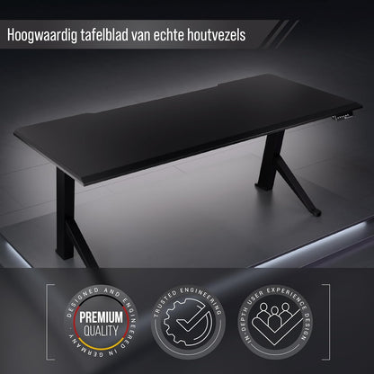 Ultimate Setup® Tafelblad 160x80, Bureaublad, Gaming Bureau, Kantoortafel, Gaming Desk, Standing Desk, Massief MDF-blad (Zwart, 160x80x2,5 cm)