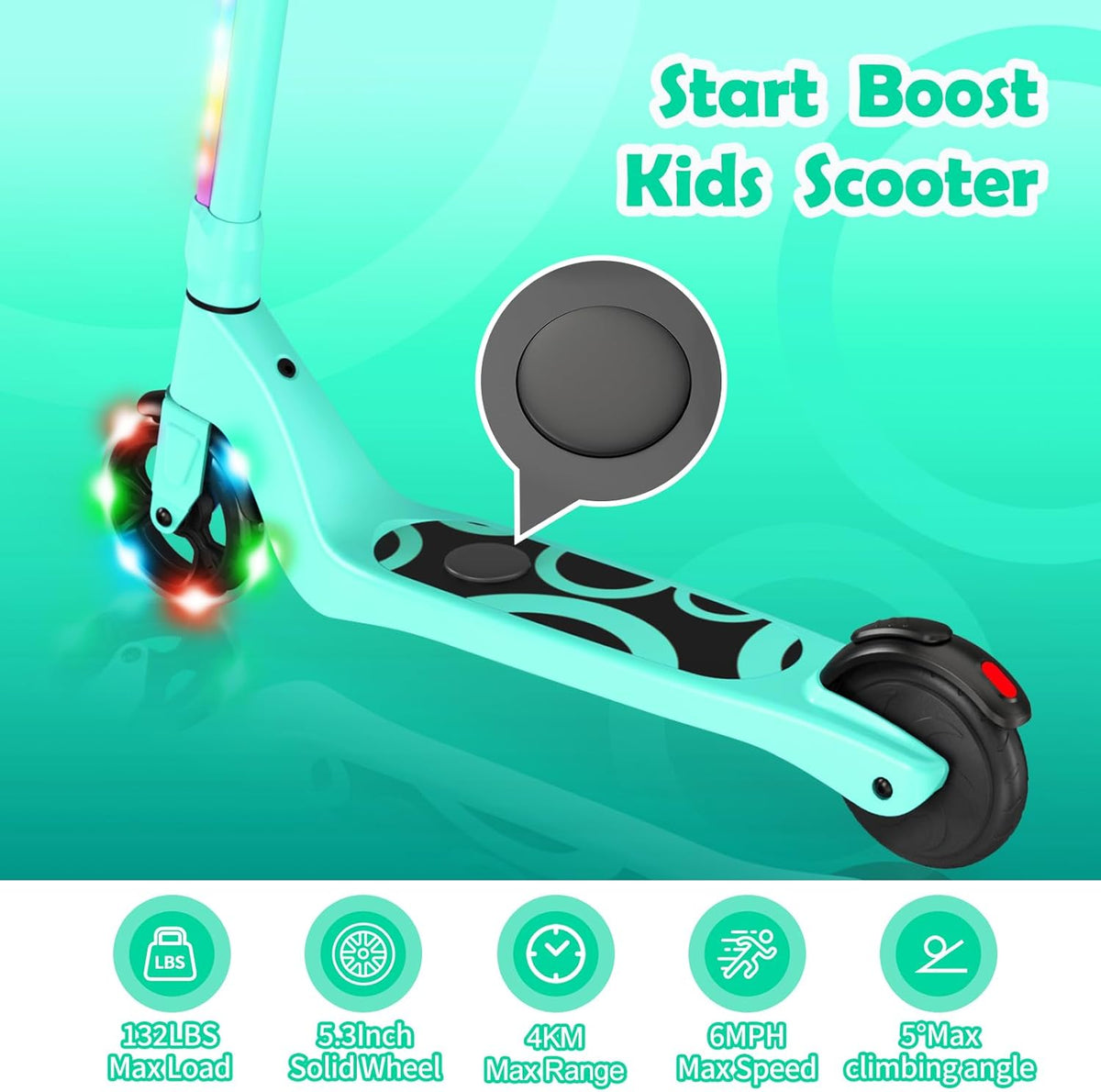 SISIGAD Elektrische Step voor Kinderen van 6-12 Jaar, Kids E Scooter 5.3 Inch E Step met Kleurrijke LED-verlichting en 3 Verstelbare Hoogte, Kids Elektrische Scooter Max Belasting 70kg, Max 10km/h