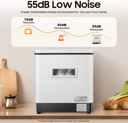 Dishwasher Kitchenette, 220 V, Mini Dishwasher without Water Connection, Stainless Steel, Table Dishwasher for Small Kitchens, 60 Litres, White