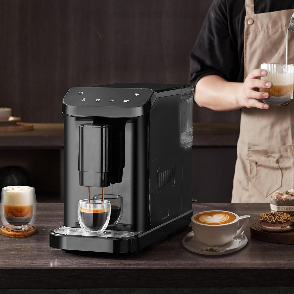 VEVOR Automatische espressomachine, professionele espressomachine 15 bar met geïntegreerde molen, 15 maalstanden, met 1,5 l waterreservoir en 180 g bonentrechter, voor kantoor