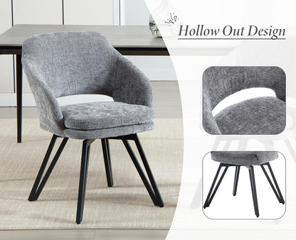 chairus Swivel Dining Chairs, Set of 2 Chenille Fabric Kitchen Chairs, Upholstered Dining Room Chair (Grey) - QUORE