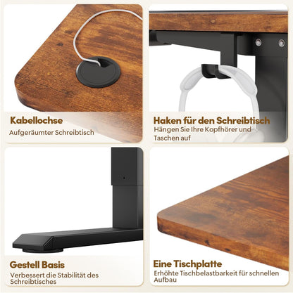 JUMMICO In hoogte verstelbaar bureau, compleet tafelblad, elektrisch bureau, in hoogte verstelbaar met geheugenfunctie, state-tafel, computertafel, 140 x 60 cm, bruin