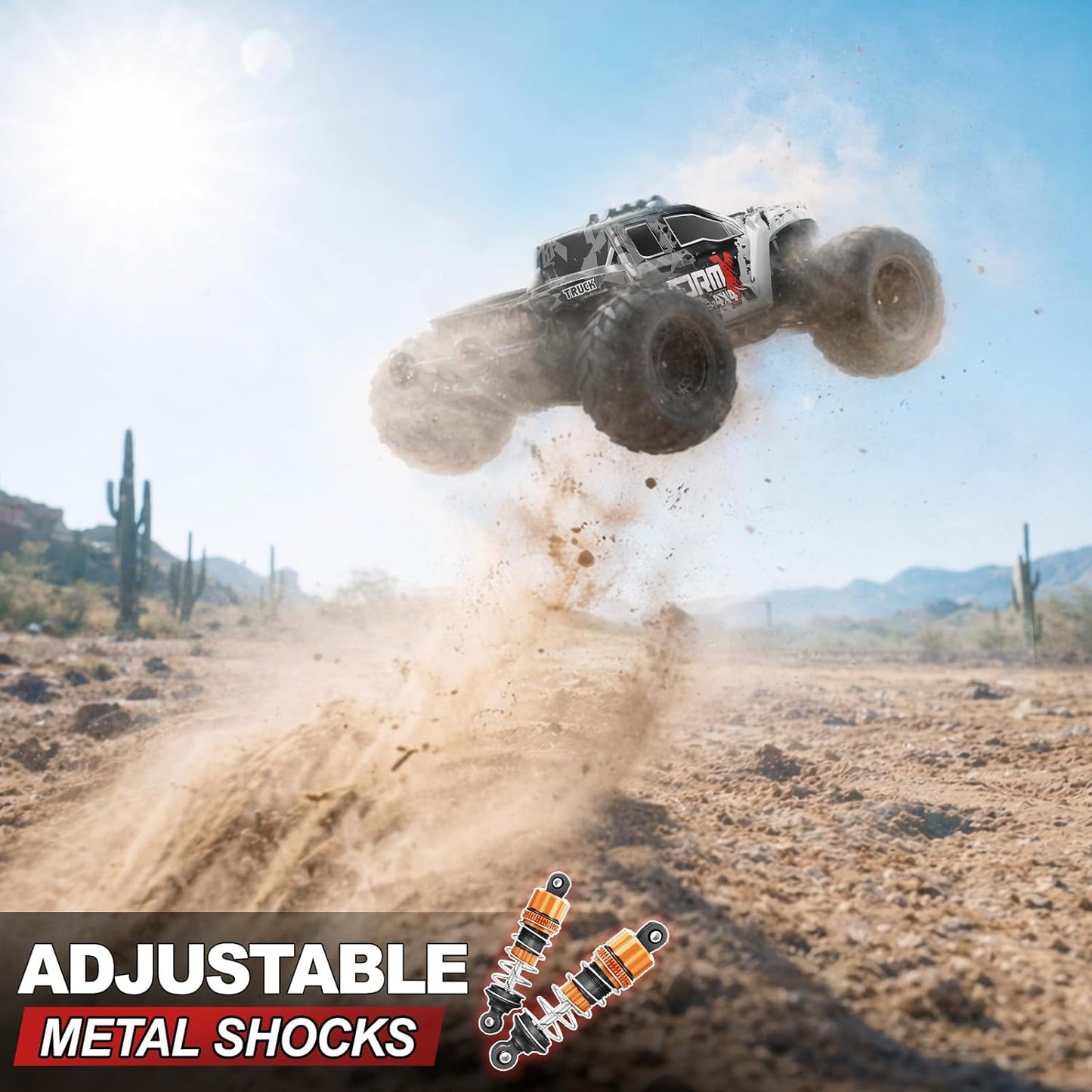 RC Auto 1:14 – RC Wagen – Radiografisch Bestuurbare Auto – Monstertruck – Offroad Voertuig – 4x4 Vierwielaandrijving – 40 km/u Snelheid – 2×1300mAh Batterijen & 2 Sets Banden