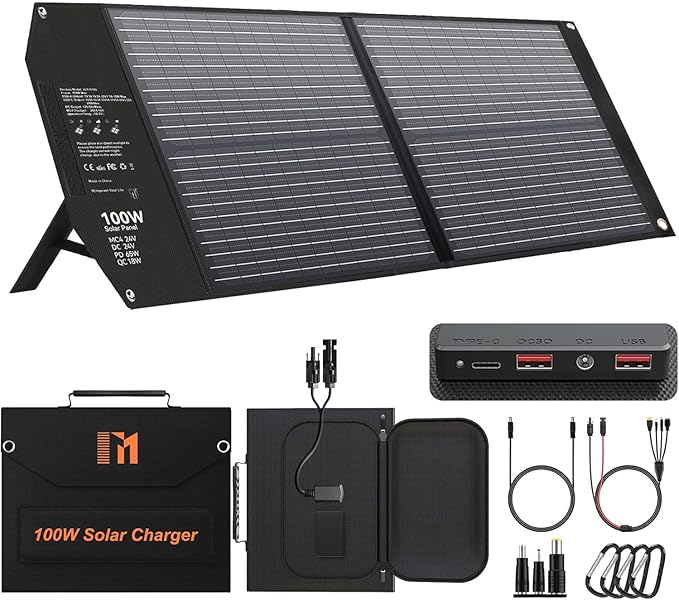 100W Opvouwbaar Zonnepaneel – Zonnecharger – Zonnelader – Draagbare Zonne-energie – Solar Powerbank Lader – 5 Poorten Inclusief USB-C PD 65W – Weerbestendig met IPX4 Bescherming