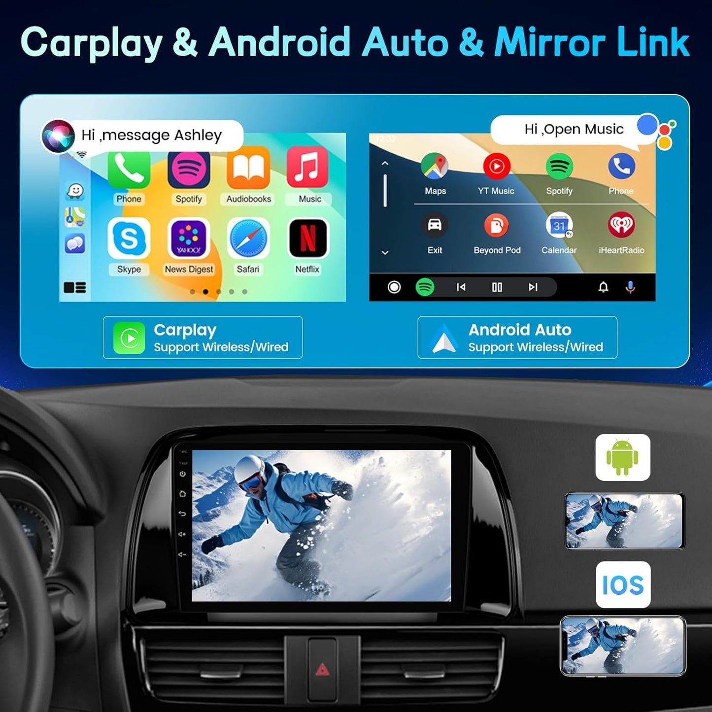 Android Autoradio – Multimedia Systeem – Auto Radio – Navigatiesysteem – Infotainment – 9 Inch Touchscreen – Draadloze CarPlay & Android Auto
