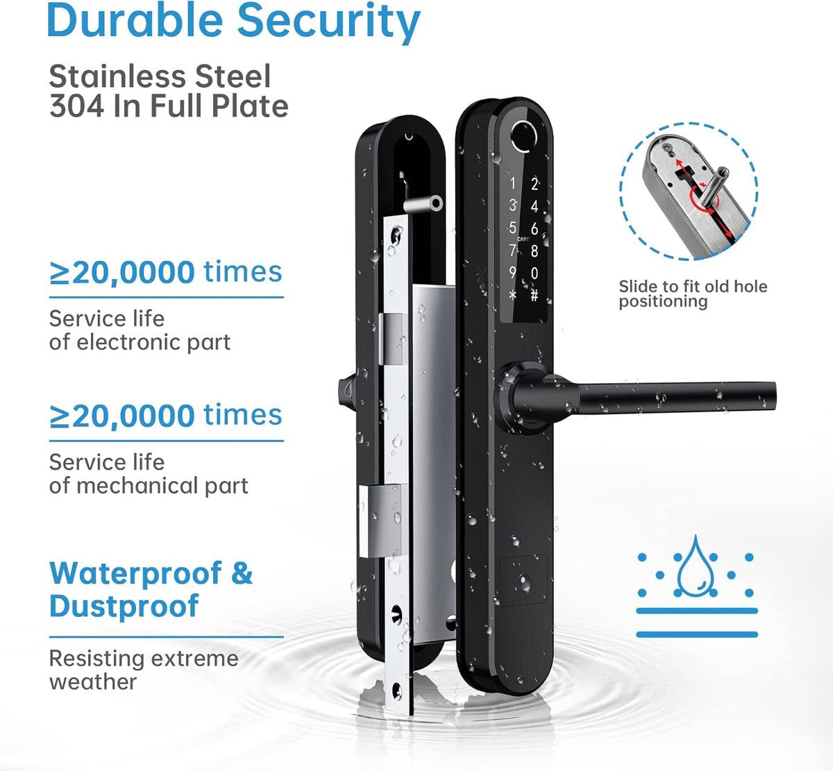 Slim Fingerprint Bluetooth Smart Deurslot met Touchscreen, Vingerafdruk Toetsenbord Kaartsleutels Unlock voor Aluminium Swing Deur (Zwart)