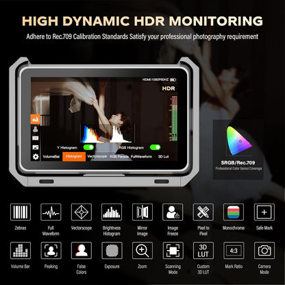 VILTROX DC-X3 Touchscreen monitor voor veldcamera, professionele monitor voor 6 inch camera, 2000 nits, 4K HDMI 1.4/3G-SDI, fotomonitor met zonneklep, batterij, motorkap, USB A, 3D, lut