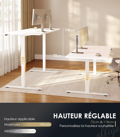 OffiGo Height Adjustable Desk, 180cm Electric Desk, Ergonomic Desk with Memory Function, Height Adjustable Gaming Desk, Modern Computer Desk for Home, White - QUORE
