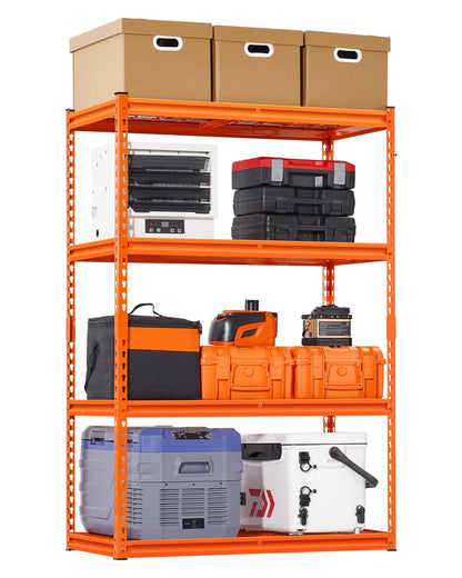 Opslagplanken – Opbergrek, Garagerek, Stellingkast, Metalen Rek – Oranje, Verstelbare Planken, 1088 Kg Draagvermogen